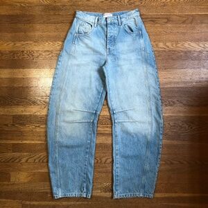 FREE PEOPLE We The Free Good Luck Mid-Rise Barrel Jeans Size 0 / 24 Long